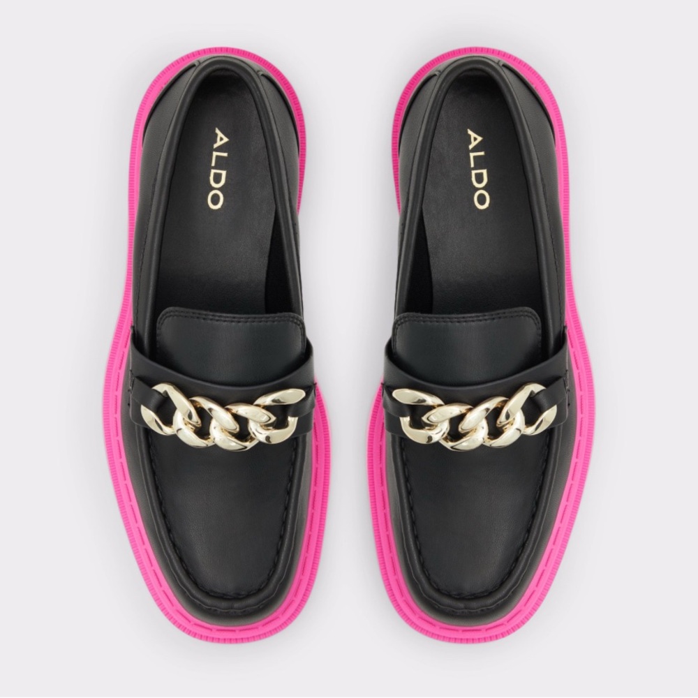 ALDO Black Pink Loafers Chain detail size 8 BRIXTON